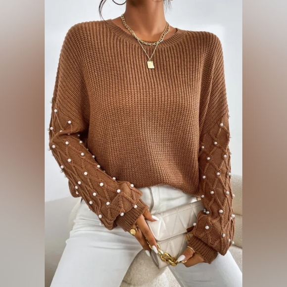 Pearl Detail Round Neck Long Sleeve Sweater - Picture 2 of 7